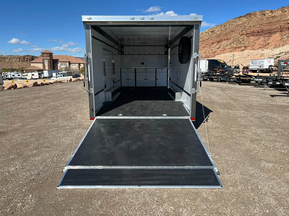 8.5 x 24 ATC ROM 450 Sport/Car Hauler Med Charcoal Rear Ramp Open