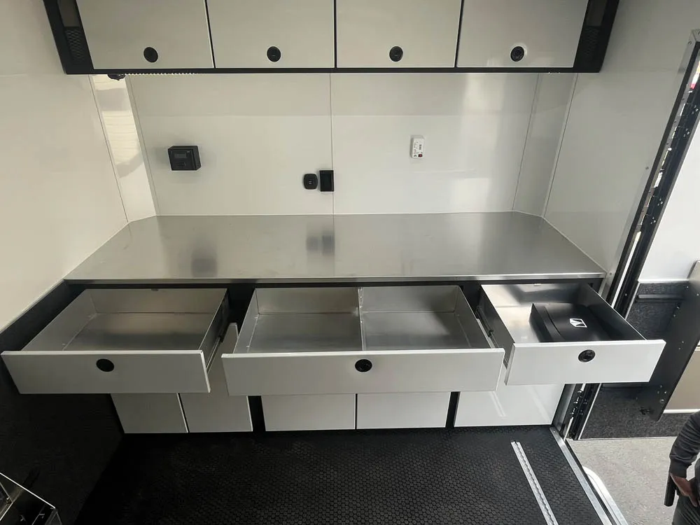 8.5 x 28 ATC ROM 550 Sport/Car Hauler Med Charcoal Cabinet Drawers Open