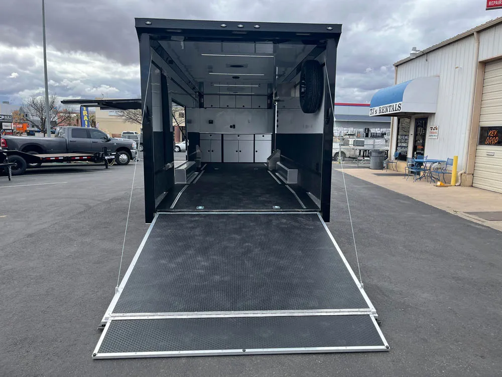 8.5 x 28 ATC ROM 550 Sport/Car Hauler Med Charcoal Rear Ramp Open