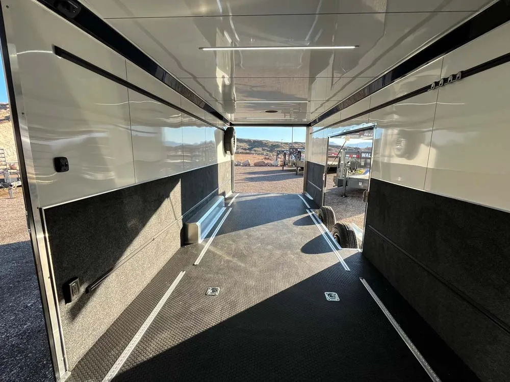 8.5 x 28 ATC ROM 550 Sport/Car Hauler Polar White inside towards rear doors open