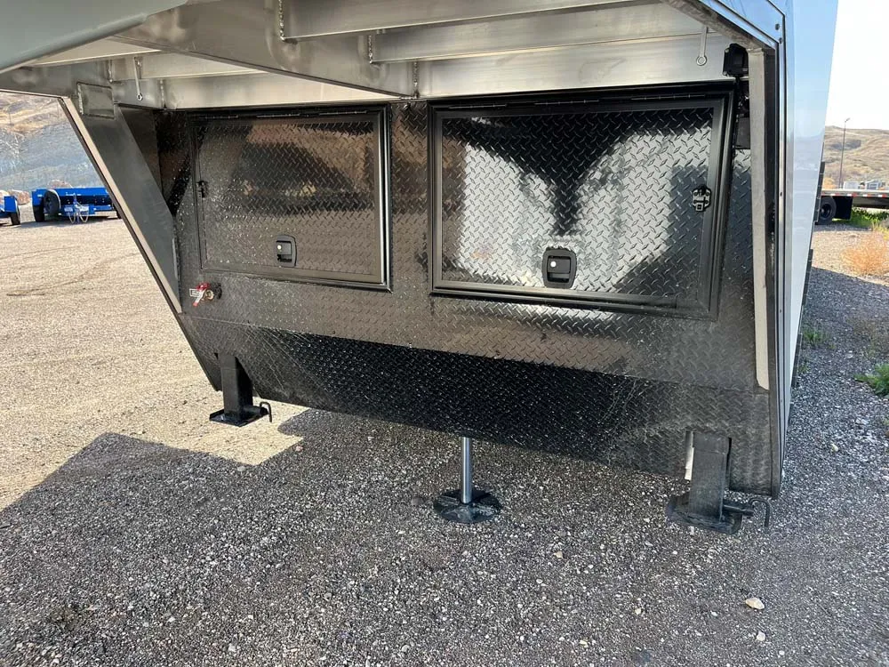 8.5 x 40 ATC ROM 750G Sport/Car Hauler Gooseneck Polar White front jacks and storage