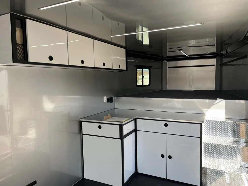 8.5 x 40 ATC ROM 750G Sport/Car Hauler Gooseneck Polar White front and side cabinets