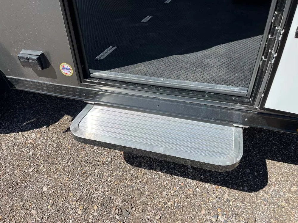 7.5 x 14 ATC STO 450 Cargo Trailer Tandem Med Charcoal side door step