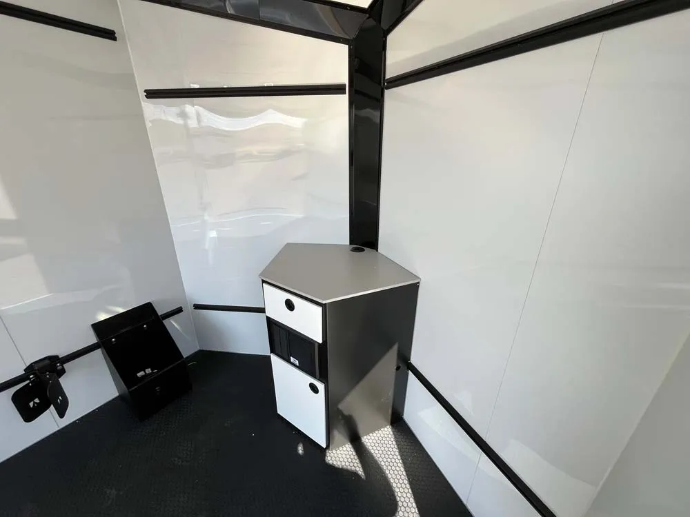 7.5 x 14 ATC STO 450 Cargo Trailer Tandem Med Charcoal storage cabinet and caddy