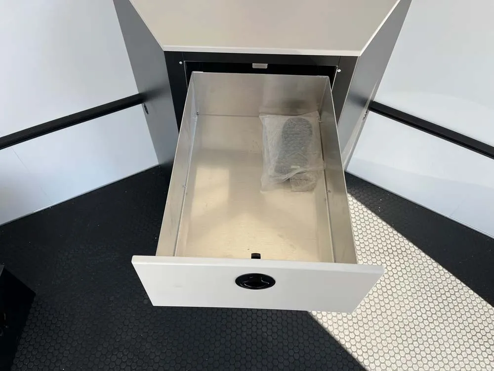 7.5 x 14 ATC STO 450 Cargo Trailer Tandem Med Charcoal front cabinet drawer