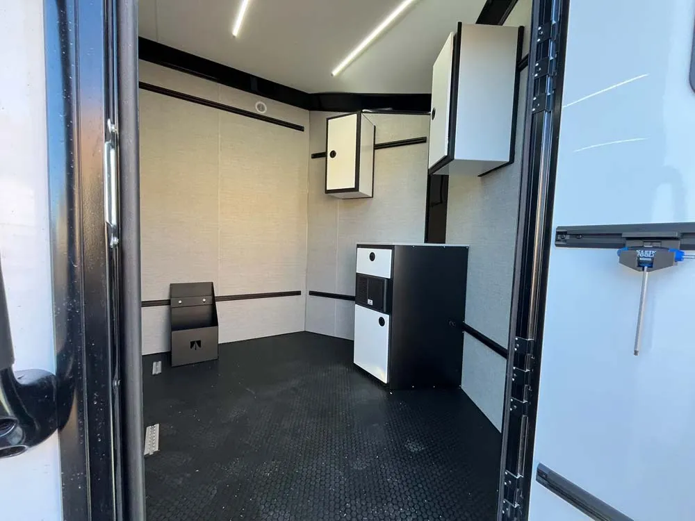 7.5 x 16 ATC STO 450 Cargo Trailer Tandem Polar White side door open front cabinets