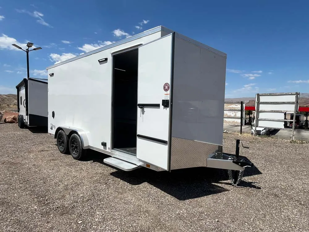 7.5 x 16 ATC STO 450 Cargo Trailer Tandem Polar White 0095 side door open