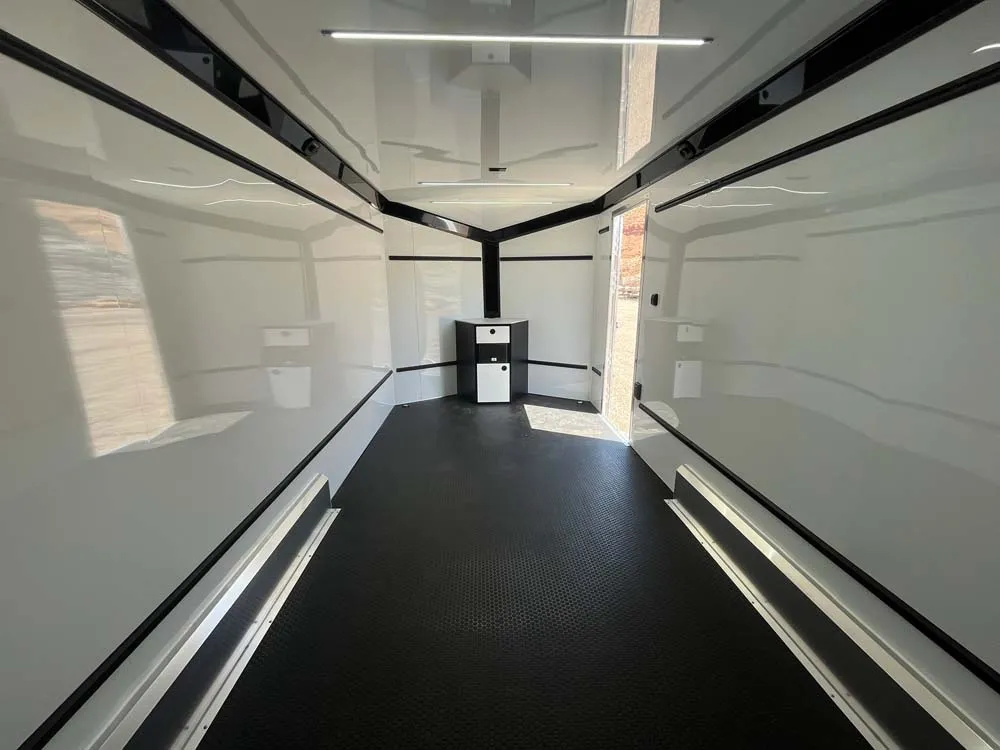 7.5 x 16 ATC STO 450 Cargo Trailer Tandem Polar White 0095 inside rear towards front