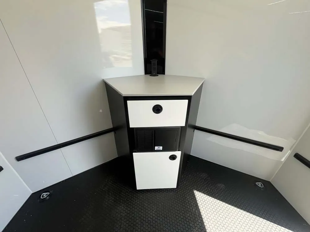7.5 x 16 ATC STO 450 Cargo Trailer Tandem Polar White 0095 front cabinets with outlets up