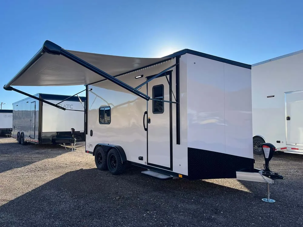 7.5 x 16 ATC STO 450 Cargo Trailer Tandem Polar White 0096 awning out
