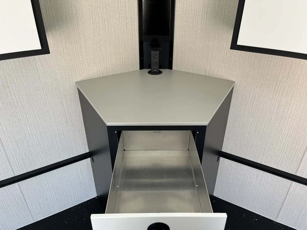 7.5 x 16 ATC STO 450 Cargo Trailer Tandem Polar White center cabinet draw open