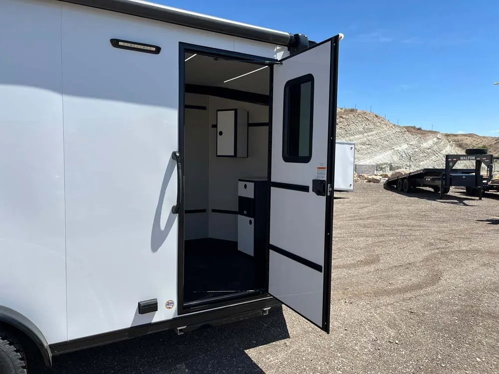 7.5 x 16 ATC STO 450 Cargo Trailer Tandem Polar White side door open