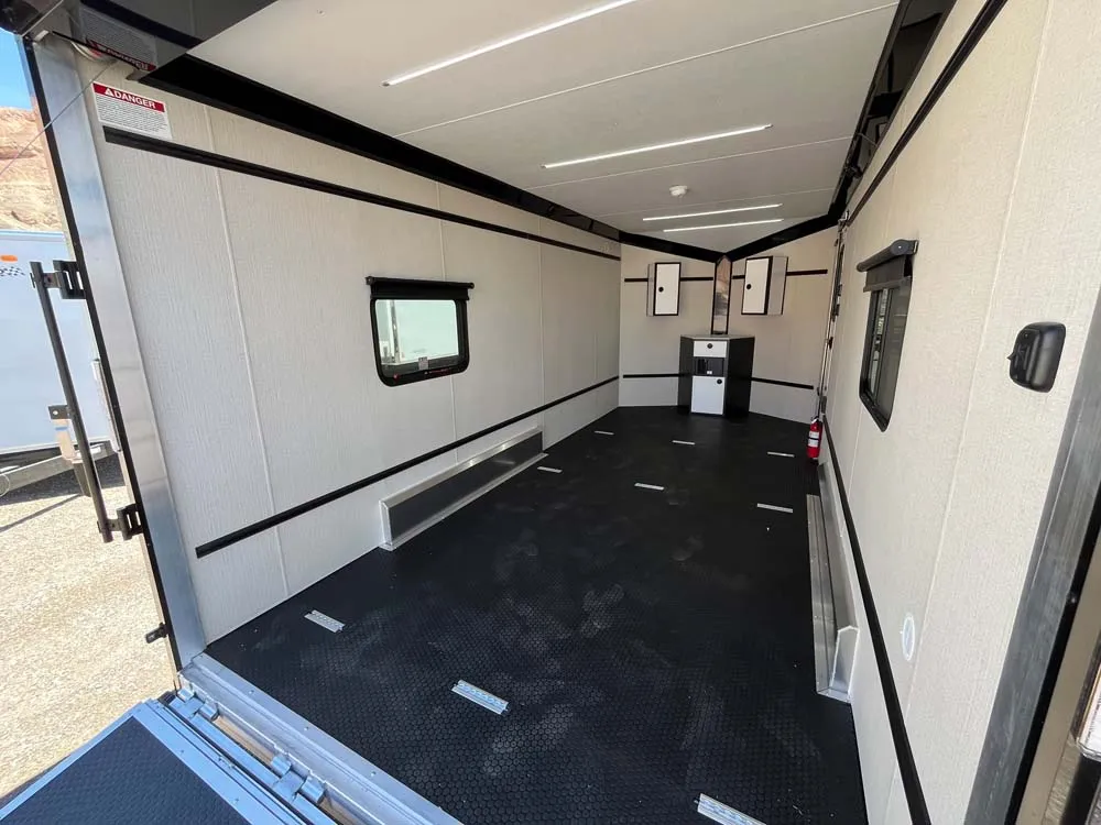 7.5 x 16 ATC STO 450 Cargo Trailer Tandem Polar White rear corner looking in