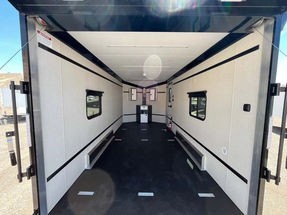 7.5 x 16 ATC STO 450 Cargo Trailer Tandem Polar White inside from rear