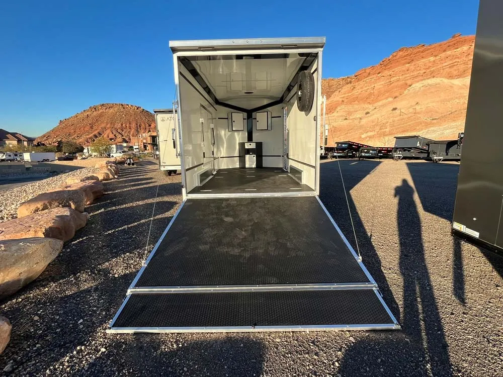 7.5 x 16 ATC STO 450 Cargo Trailer Tandem Silver Frost rear ramp door down