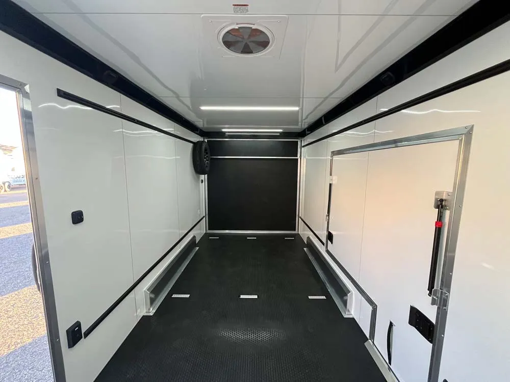 7.5 x 16 ATC STO 450 Cargo Trailer Tandem Silver Frost inside towards rear ramp door
