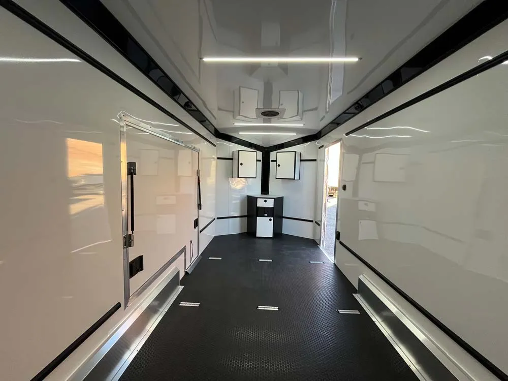 7.5 x 16 ATC STO 450 Cargo Trailer Tandem Silver Frost inside towards front cabinets
