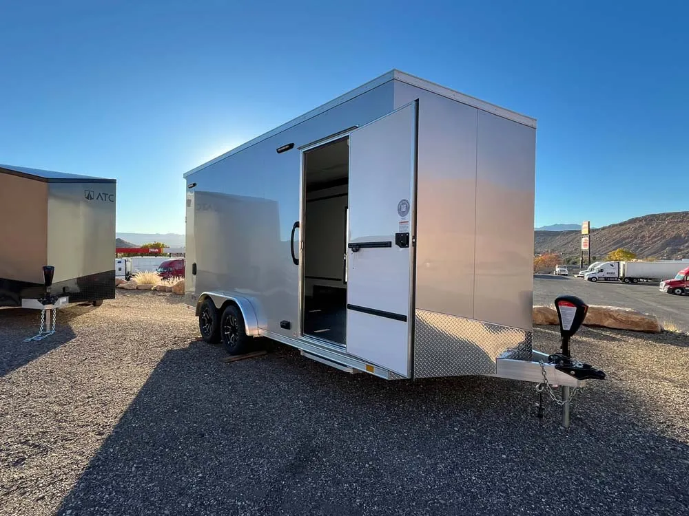 7.5 x 16 ATC STO 450 Cargo Trailer Tandem Silver Frost side door open