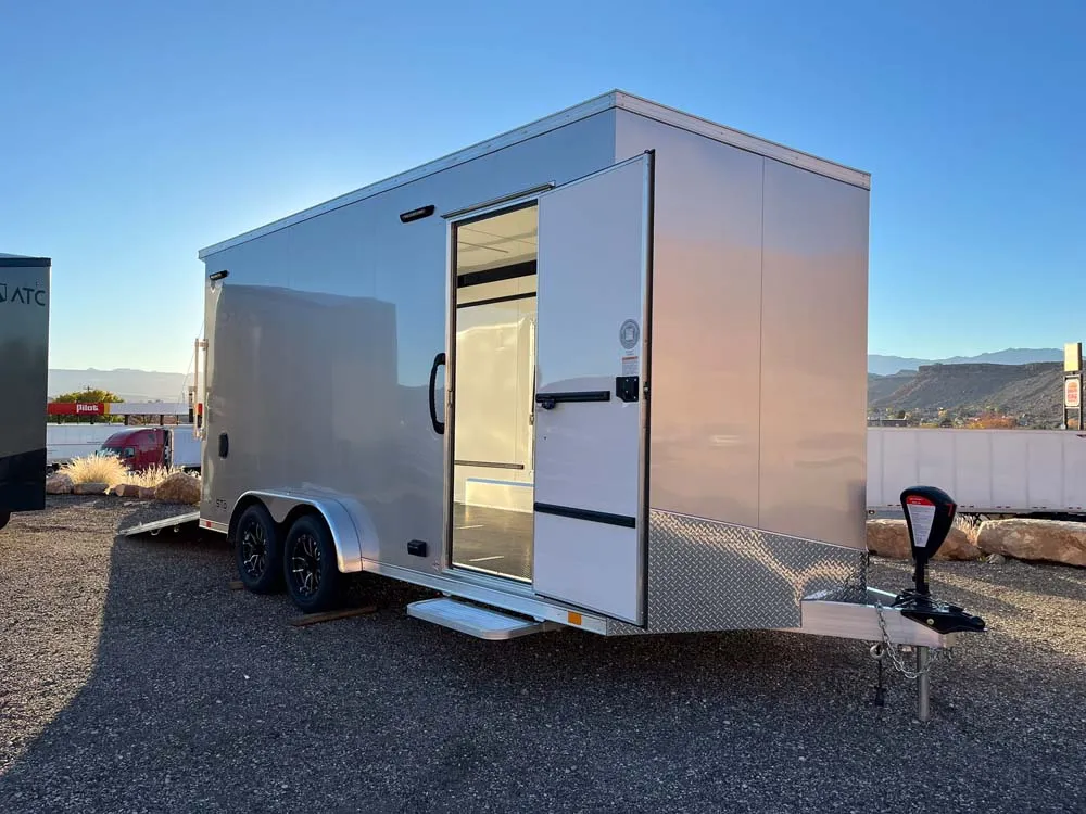 7.5 x 16 ATC STO 450 Cargo Trailer Tandem Silver Frost side door open step down