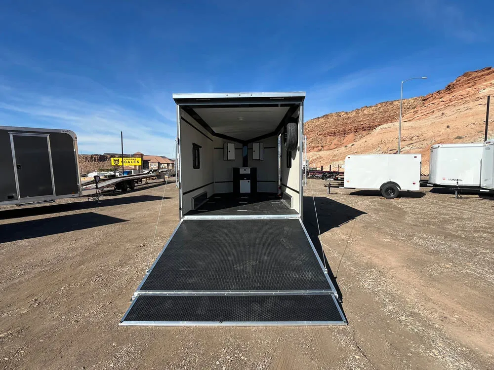 7 x 14 ATC STO 450 Cargo Trailer Tandem Med Charcoal Rear Ramp Open