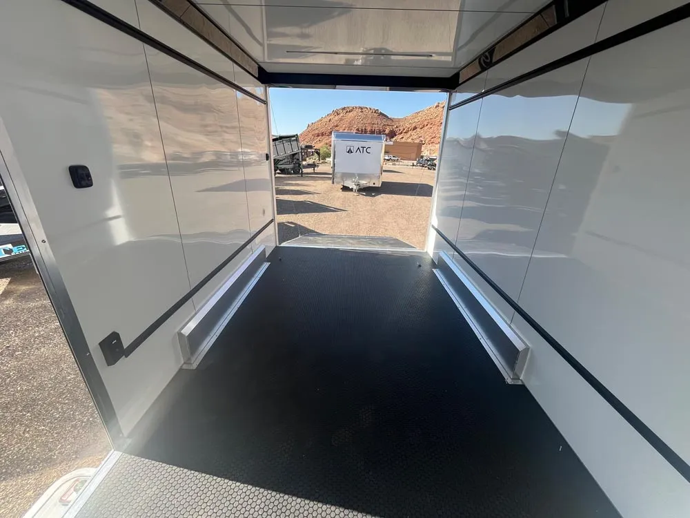 7.5 x 14 ATC STO 450 Cargo Trailer Tandem Polar White inside towards rear open
