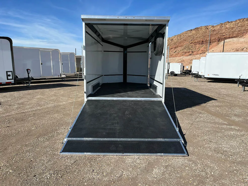 7 x 14 ATC STO 450 Cargo Trailer Tandem White Rear Ramp Down
