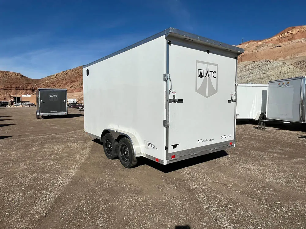 7 x 14 ATC STO 450 Cargo Trailer Tandem White Left Rear