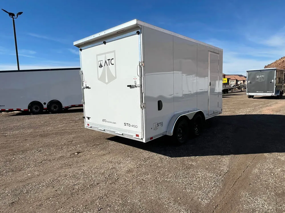 7 x 14 ATC STO 450 Cargo Trailer Tandem White Right Rear