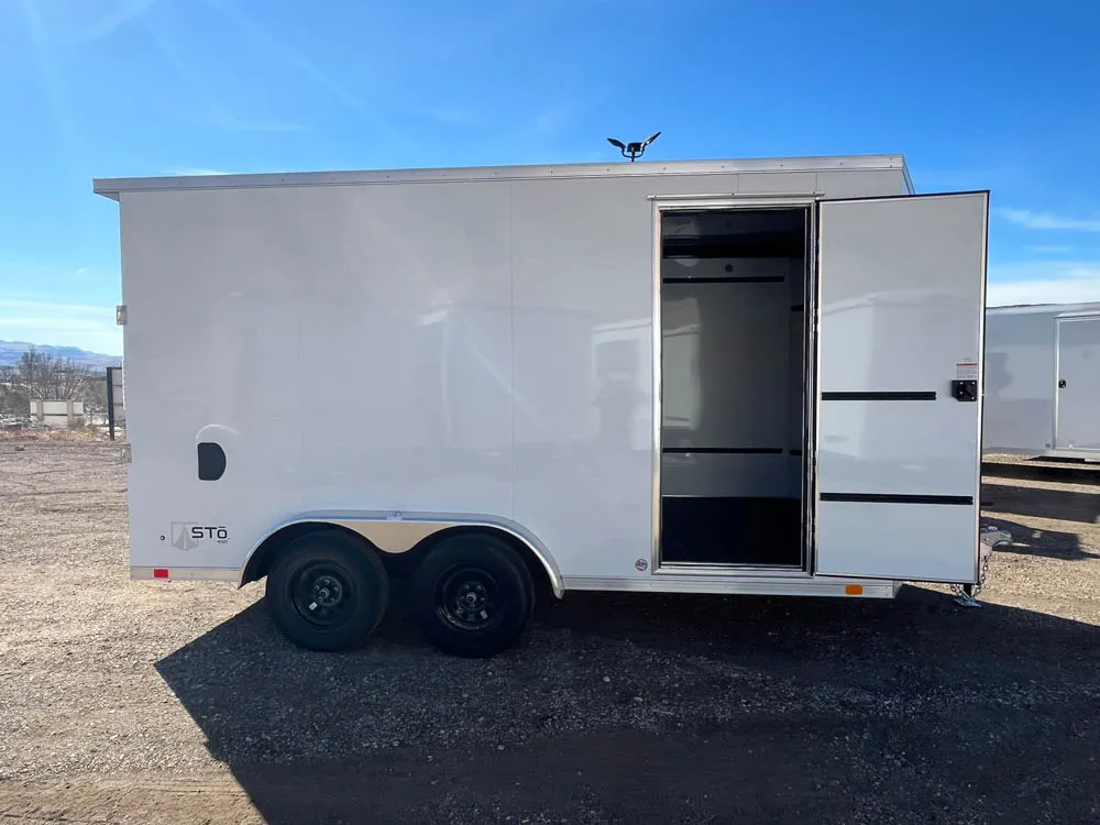 7 x 14 ATC STO 450 Cargo Trailer Tandem White Side Door Open