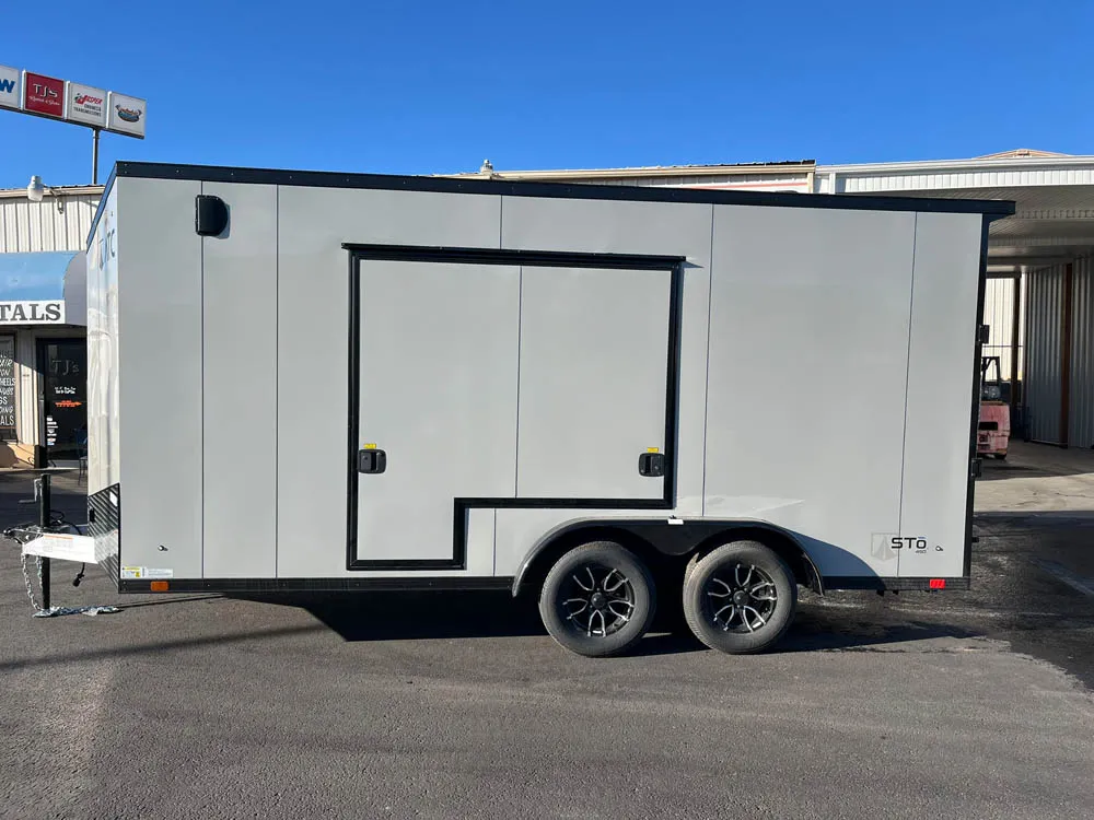 7 x 16 ATC STO 450 Cargo Trailer Tandem Dove Grey Left Side