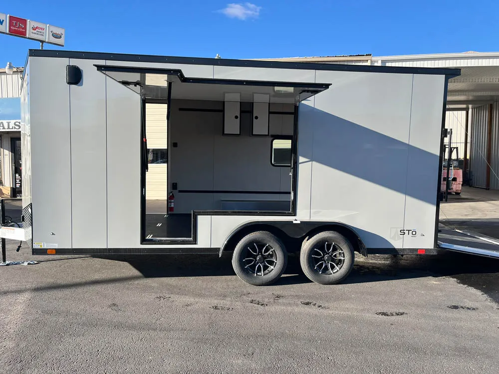 7 x 16 ATC STO 450 Cargo Trailer Tandem Dove Grey Side Access Open