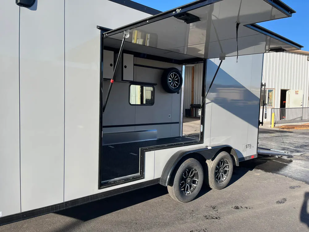 7 x 16 ATC STO 450 Cargo Trailer Tandem Dove Grey Side Access Open Front