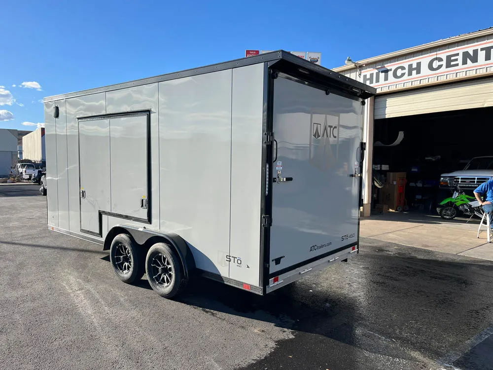 7 x 16 ATC STO 450 Cargo Trailer Tandem Dove Grey Left Rear