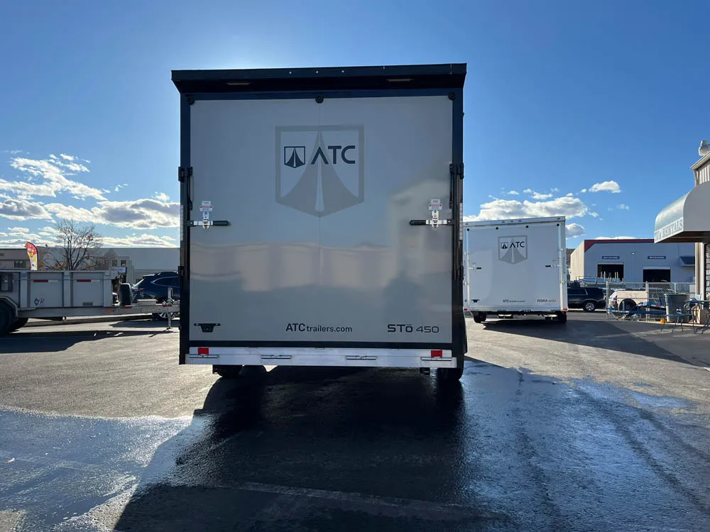 7 x 16 ATC STO 450 Cargo Trailer Tandem Dove Grey Rear