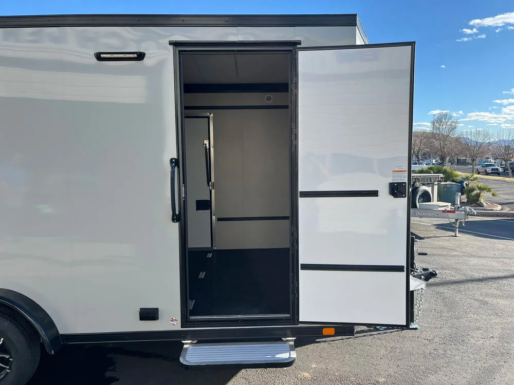 7 x 16 ATC STO 450 Cargo Trailer Tandem Dove Grey Side Door Open