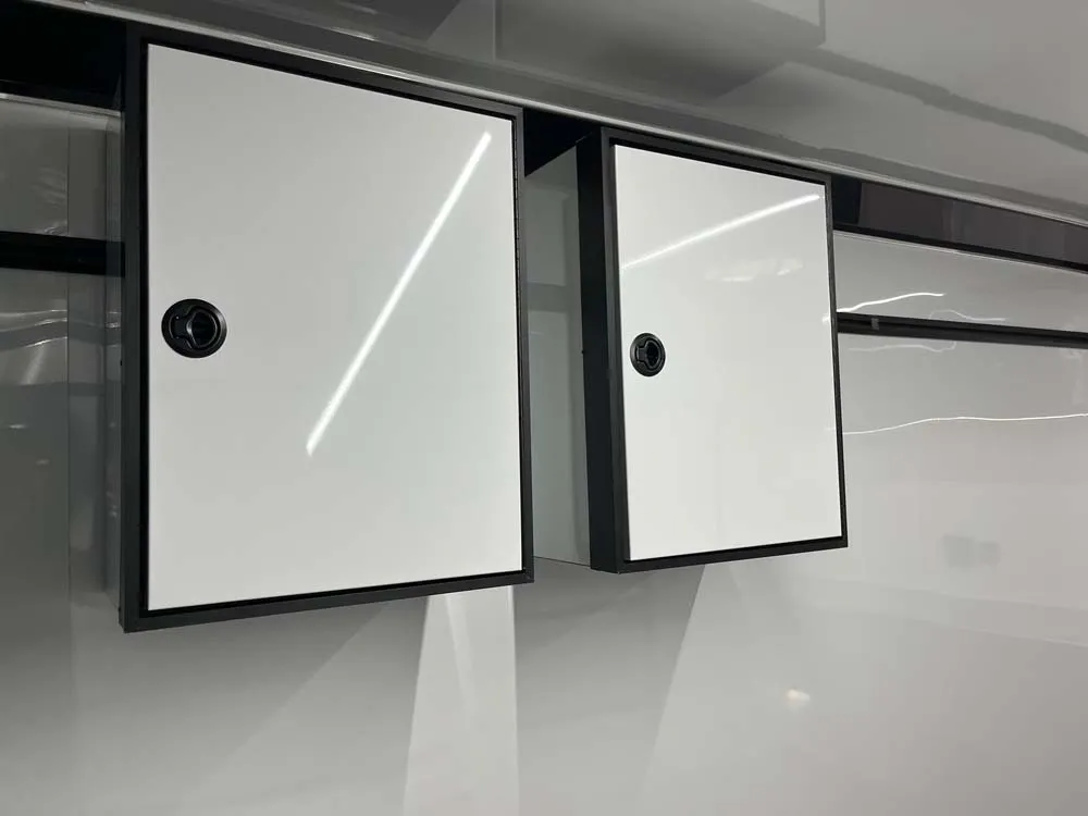 8.5 x 16 ATC STO 450 Cargo Trailer Tandem Dove Grey side wall storage cabinets