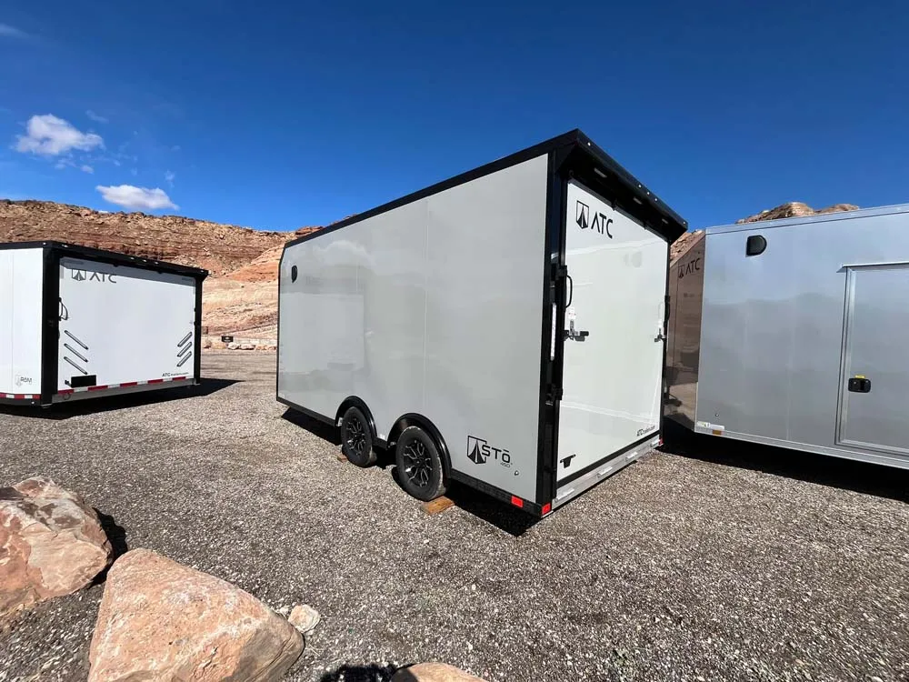 8.5 x 16 ATC STO 450 Cargo Trailer Tandem Dove Grey left rear