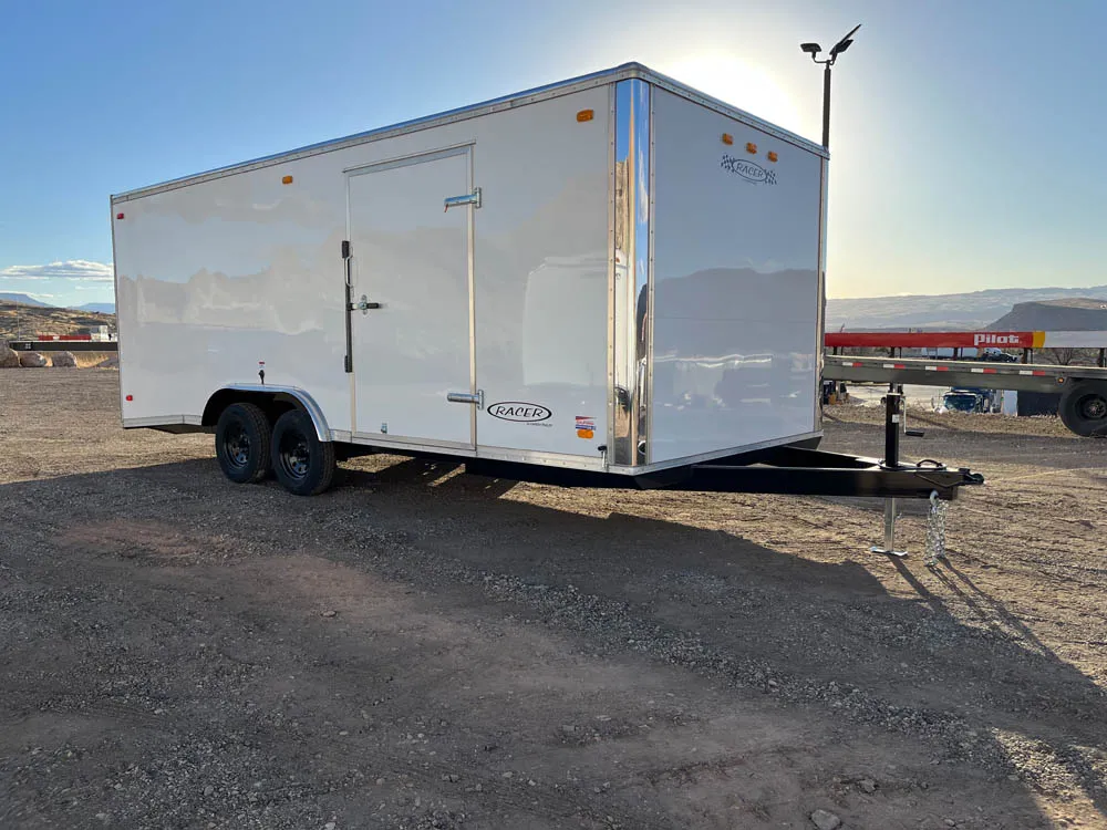 8.5 x 20 Carson Racer Deluxe Cargo Trailer Tandem Ramp Door right front