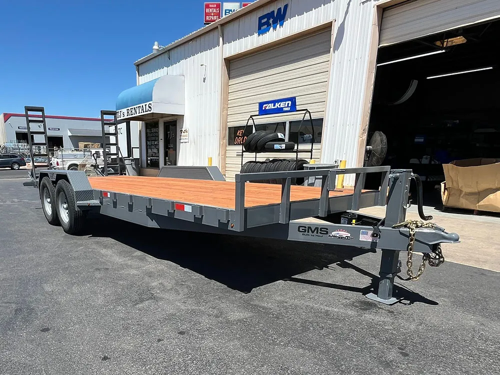 7 x 20 GMS Flat Bed Trailer 14K Tandem Gray right front