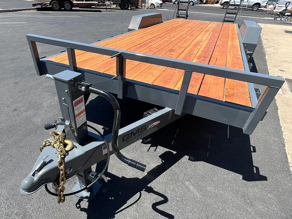 7 x 20 GMS Flat Bed Trailer 14K Tandem Gray front tongue