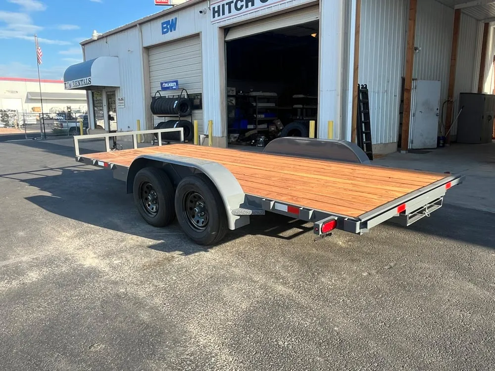 7 x 16 GMS Flat Bed Trailer 7K Tandem Gray left rear