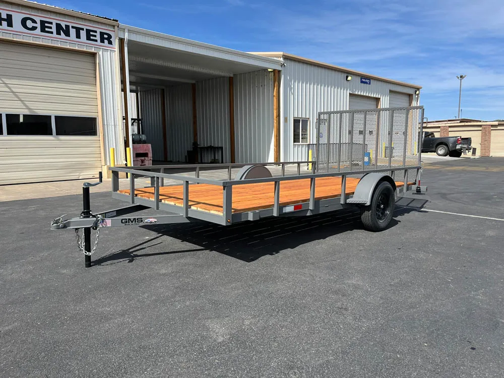 7 x 14 GMS Utility Trailer Single Gray front left