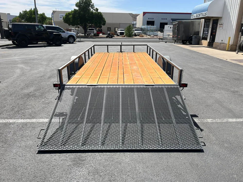 7 x 14 GMS Utility Trailer Single Gray rear ramp