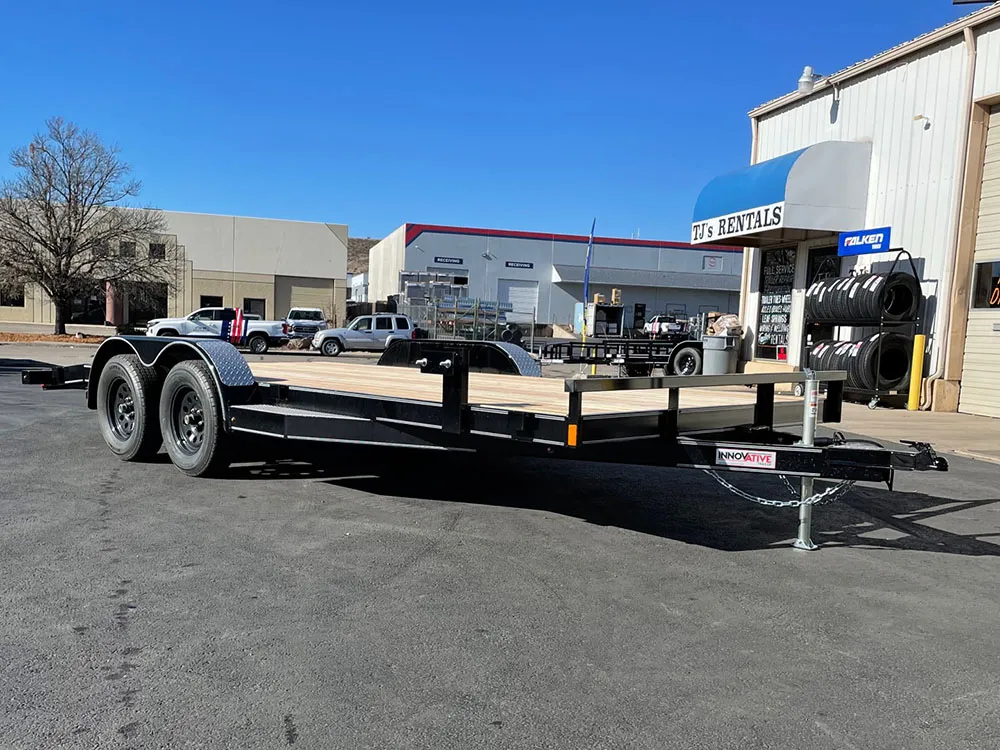 7 x 18 Innovative Flat Bed Trailer 7K Tandem Dovetail front right