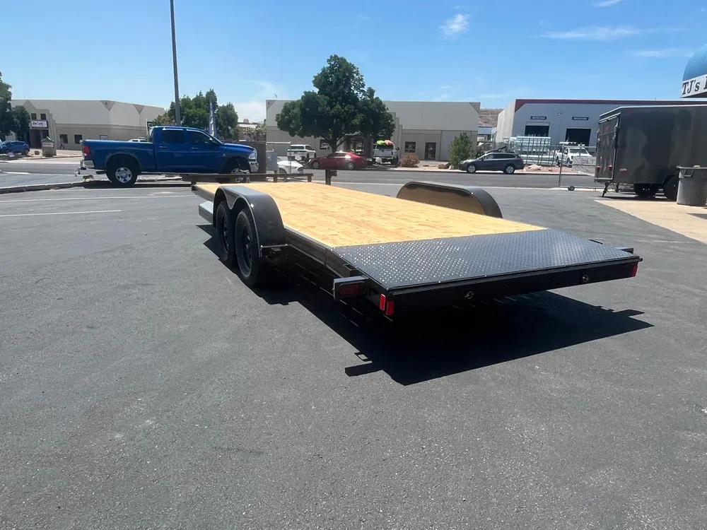 7 x 20 Innovative Flat Bed Trailer 7K Tandem Dovetail left rear