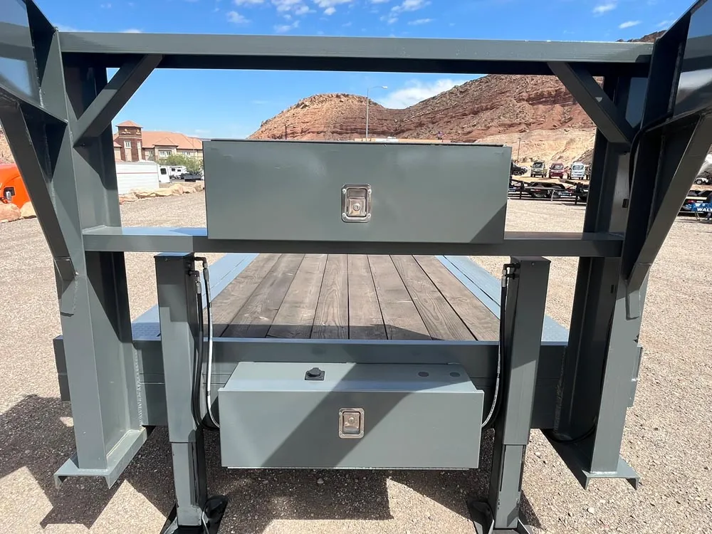 8.5 x 34 Walton Flat Bed CHX Trailer Gooseneck front storage boxes