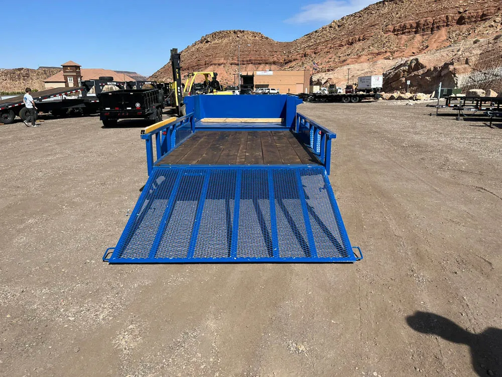 7 x 18 Walton MowPro Landscape Trailer Tandem Blue Rear Ramp