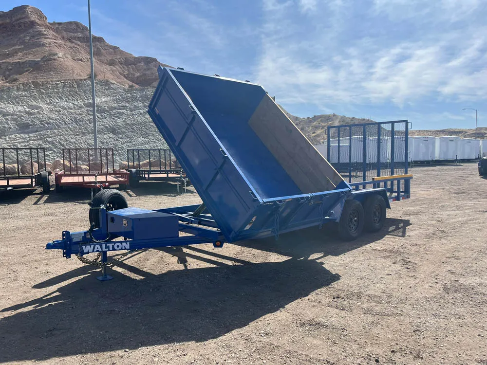 7 x 18 Walton MowPro Landscape Trailer Tandem Blue Front Box Lifted