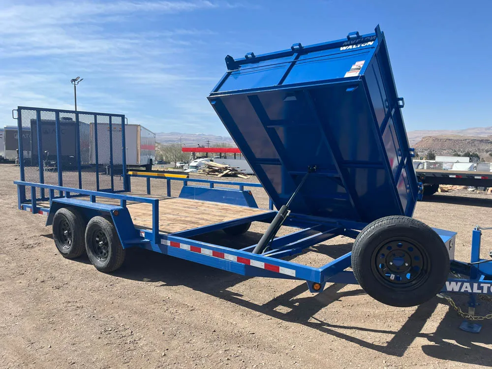 7 x 18 Walton MowPro Landscape Trailer Tandem Blue Front Box Lifted Back
