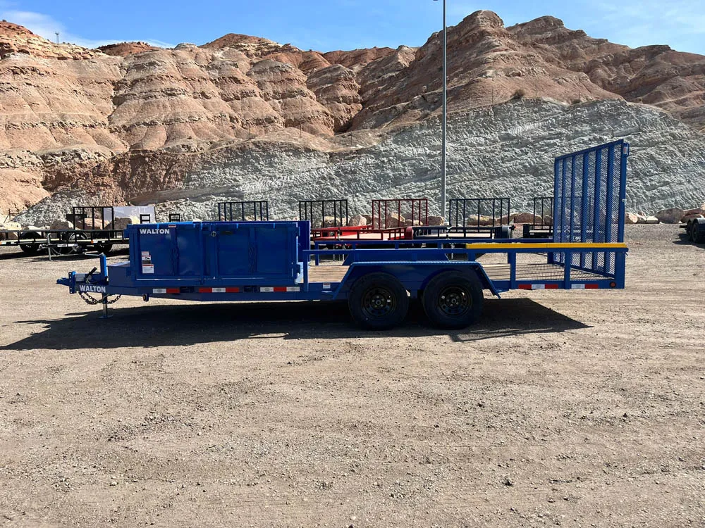 7 x 18 Walton MowPro Landscape Trailer Tandem Blue Left Side